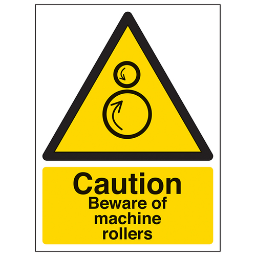 Caution Machine Rollers Safety Sign Essential For Workplace