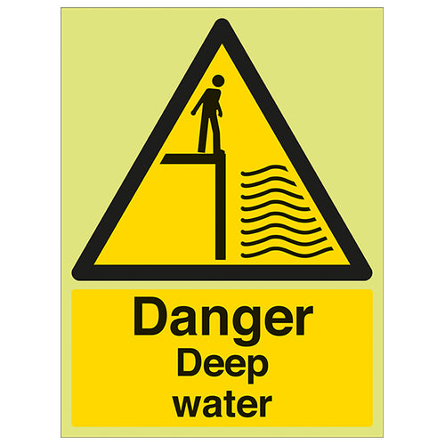 GITD Deep Water Safety Sign Photoluminescent For Workplace