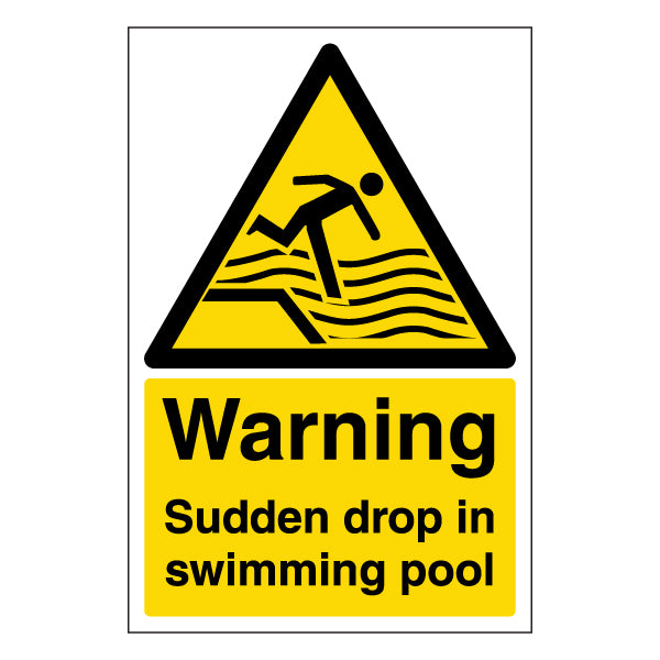 Warning Sudden Drop In Pool Safety Sign For Facilities