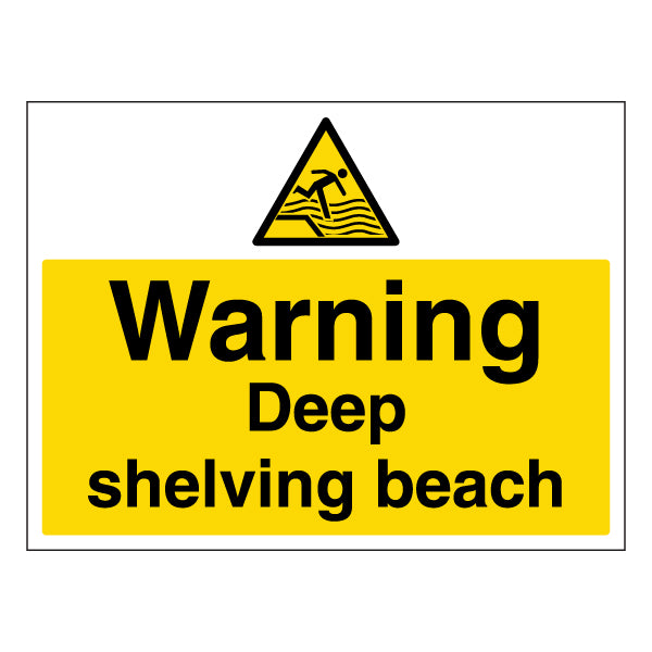 Warning Deep Shelving Safety Sign Large Beach Visitors