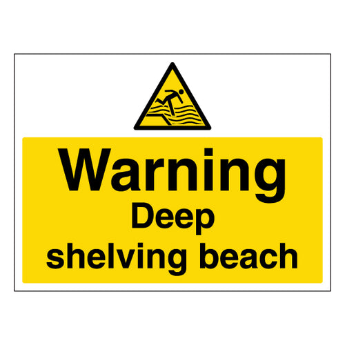 Warning Deep Shelving Safety Sign Large Beach Visitors