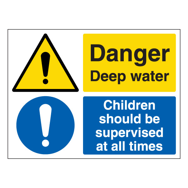 Danger Deep Water Safety Sign Large Supervise Children