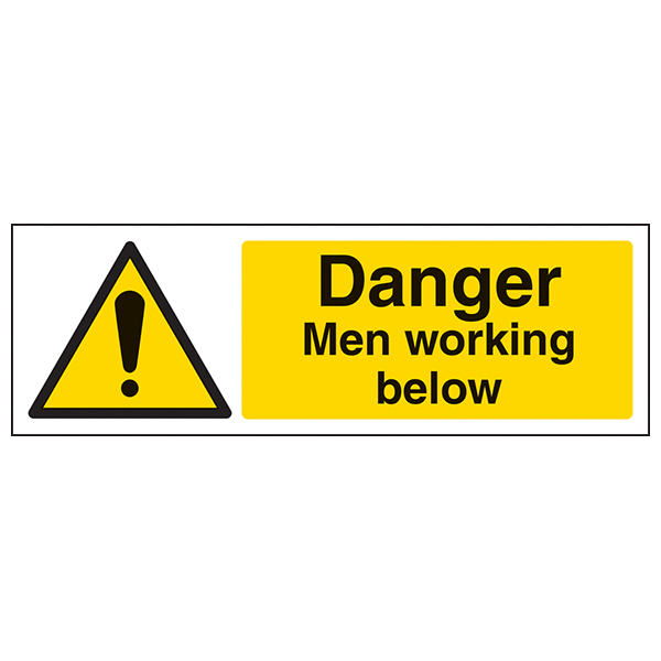 Danger Men Working Below Landscape Safety Sign Worksite
