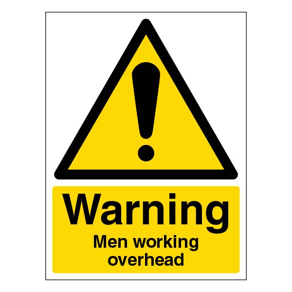 Men Working Overhead Safety Sign High Contrast Construction