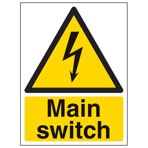 Main Switch Safety Sign Compliant Clear Yellow For Pros