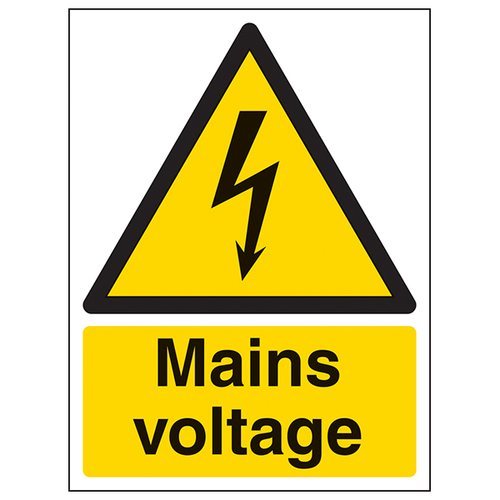 Mains Voltage Safety Sign High Contrast For Electricians