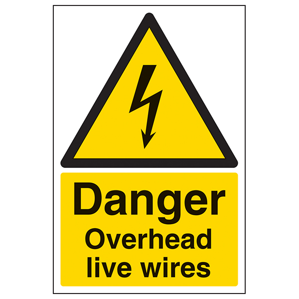 Danger Overhead Live Wires Safety Sign For Worksites