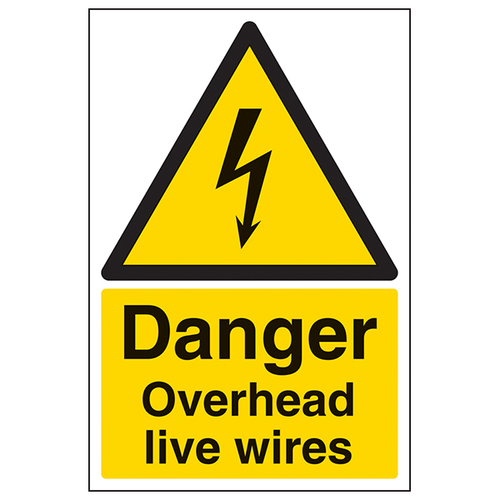 Danger Overhead Live Wires Safety Sign For Worksites