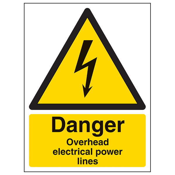 Danger Overhead Power Lines Safety Sign For Workers Portrait
