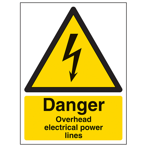 Danger Overhead Power Lines Safety Sign For Workers Portrait