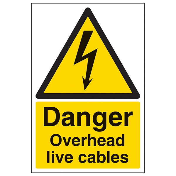 Danger Overhead Live Cables Safety Sign For Site Compliant