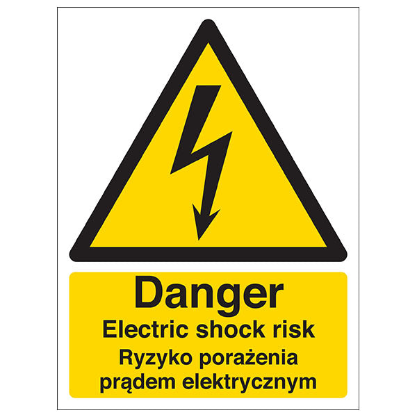 English Polish Danger Electric Shock Safety Sign For Staff