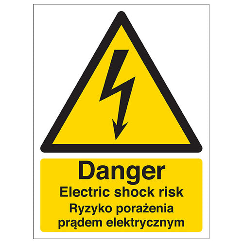 English Polish Danger Electric Shock Safety Sign For Staff