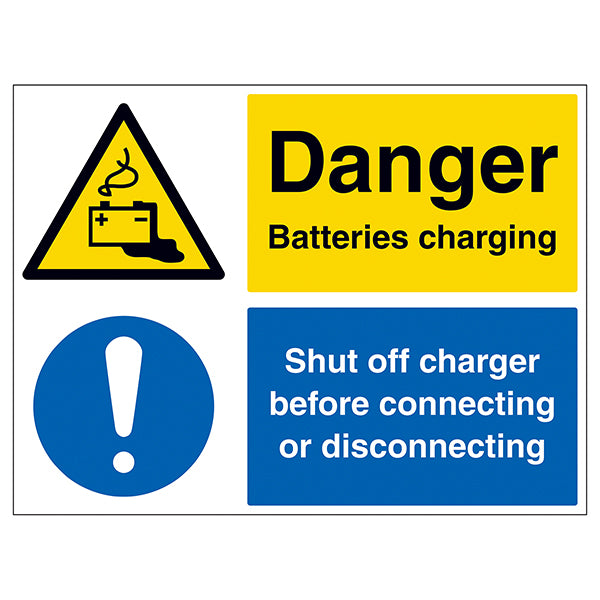 Danger Batteries Charging Safety Sign Shut Off For Staff