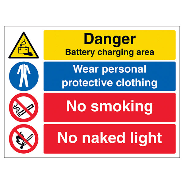 Battery Danger Safety Sign For Worksite PPE No Smoking