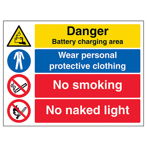 Battery Danger Safety Sign For Worksite PPE No Smoking