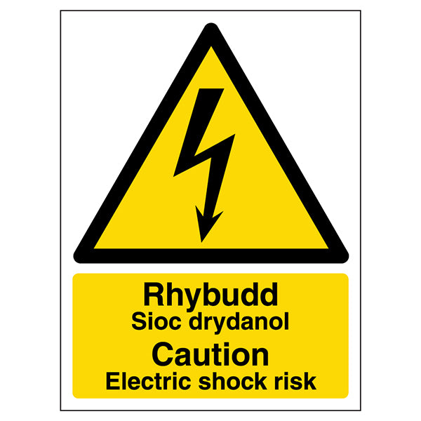 Workplace Welsh English Electric Shock Risk Safety Sign