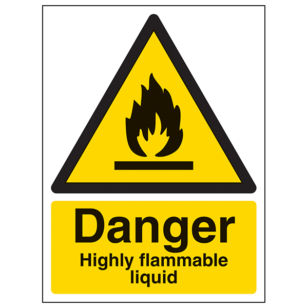 Danger Highly Flammable Liquid Safety Sign Portrait Staff