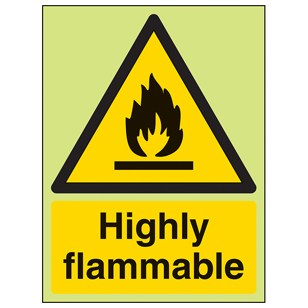 Photoluminescent Highly Flammable Safety Sign GITD Workplace