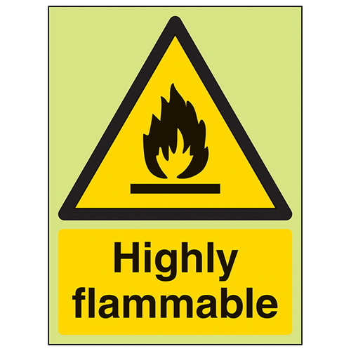 Photoluminescent Highly Flammable Safety Sign GITD Workplace
