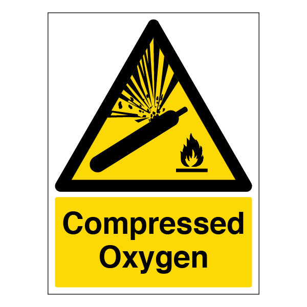 Compressed Oxygen Safety Sign High Contrast For Site Staff