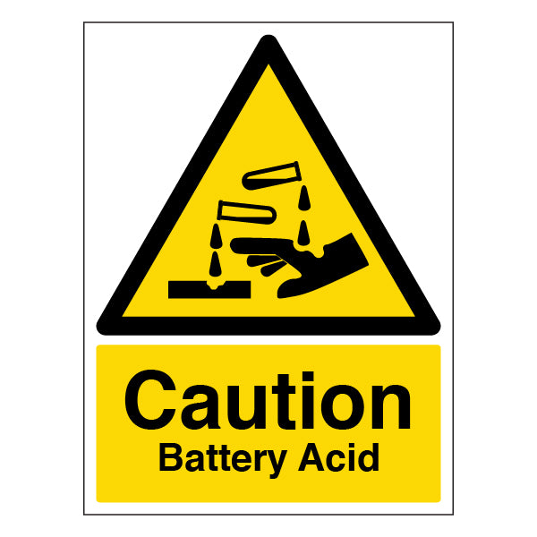 Caution Battery Acid Safety Sign Compliant For Workplace