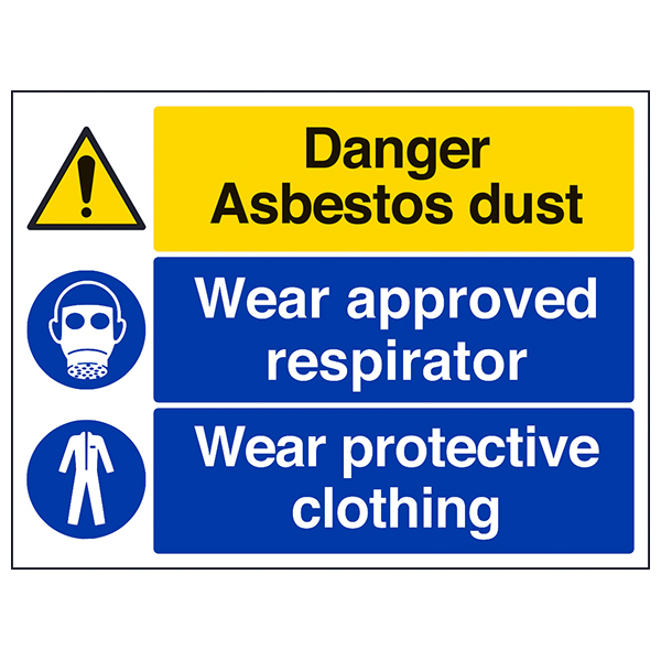 Danger Asbestos Dust Safety Sign Mask Required Workers