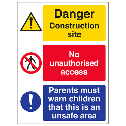Multi Hazard Site Safety Sign Warns Children Demolition