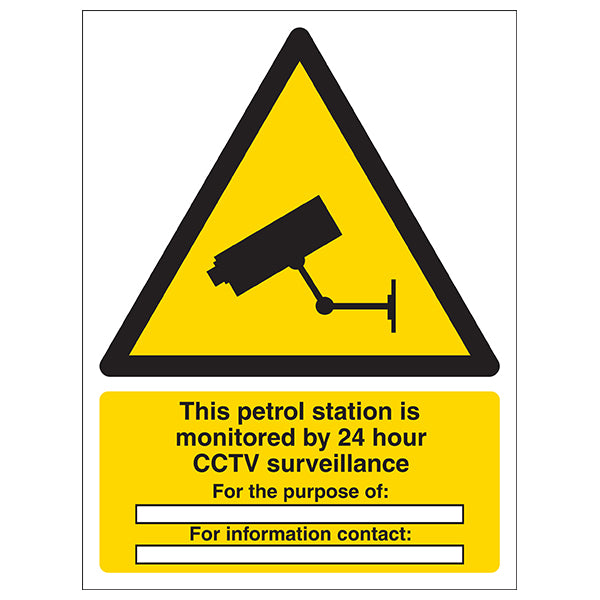 Petrol Station CCTV Safety Sign Clear 24 Hour Notice