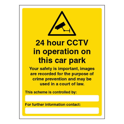 24 Hour CCTV Car Park Safety Sign Essential GDPR For Owners