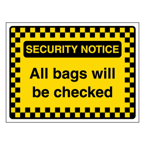 Security Notice Safety Sign Bag Check Enforcement For Venue