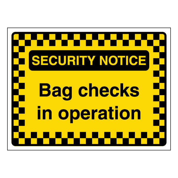Security Notice Bag Checks Safety Sign For Venue Managers