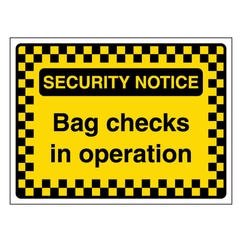 Security Notice Bag Checks Safety Sign For Venue Managers