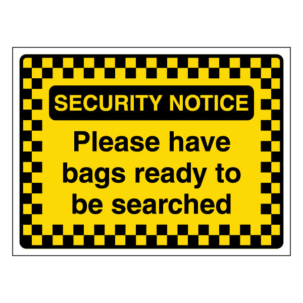Security Notice Bag Search Safety Sign For Venue Staff