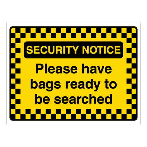 Security Notice Bag Search Safety Sign For Venue Staff