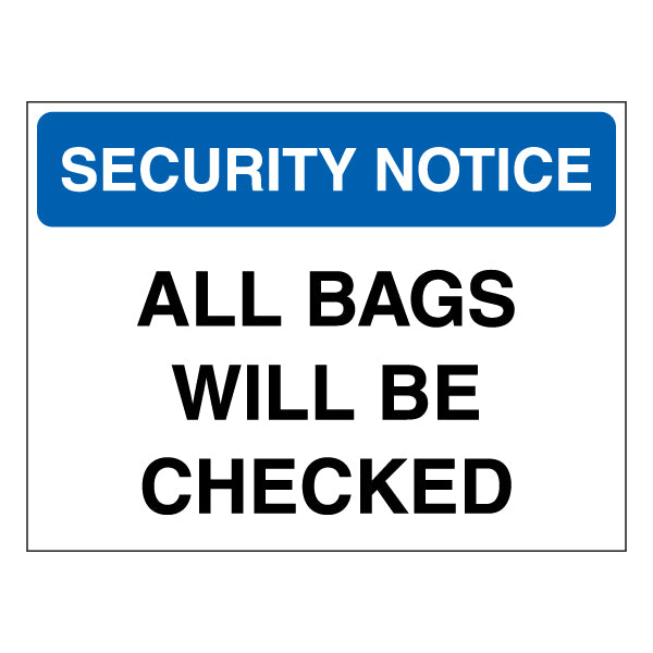 Security Notice Bag Check Safety Sign For Venues Essential