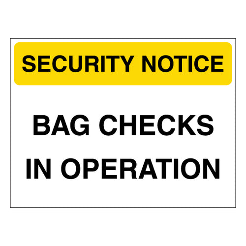 Bag Check Safety Sign Yellow Clear Notice For Venues