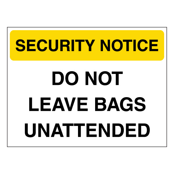 Security Notice Safety Sign Prevent Bag Theft For Venues