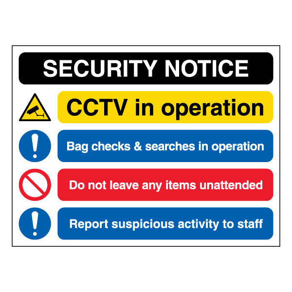 Security Notice CCTV Safety Sign For Venue Staff Awareness