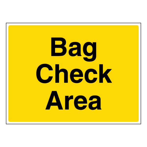 Bag Check Area Self Adhesive Safety Sign For Venues