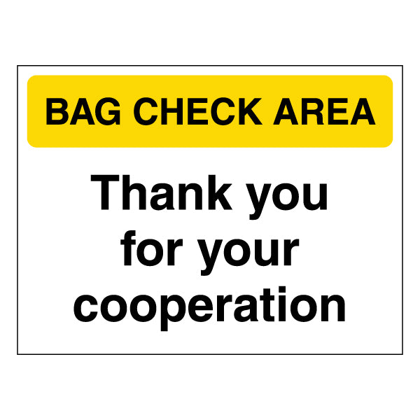 Bag Check Area Safety Sign Self Adhesive Clear Venue Staff