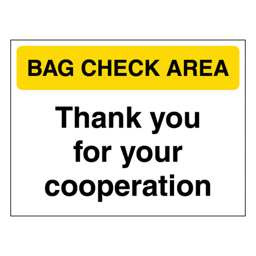 Bag Check Area Safety Sign Self Adhesive Clear Venue Staff