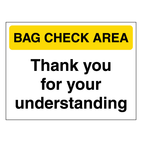 Bag Check Area Safety Sign Self Adhesive Security For Staff