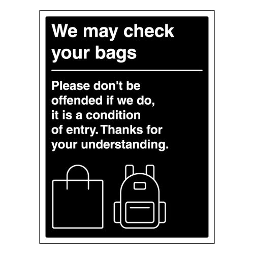 Bag Check Safety Sign Notice Smooth Entry For Venues