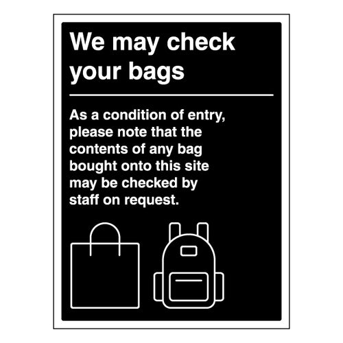 We May Check Your Bags Safety Sign For Venue Security
