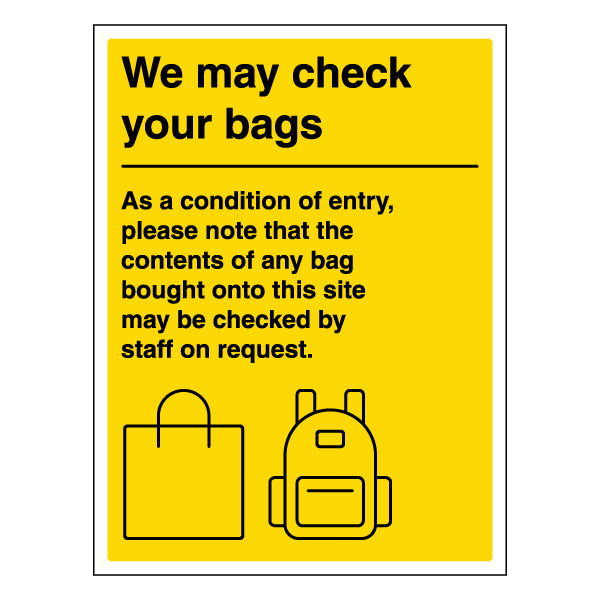 Bag Check Safety Sign Clear Notice For Event Security