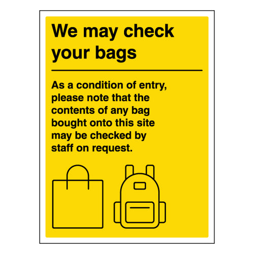 Bag Check Safety Sign Clear Notice For Event Security