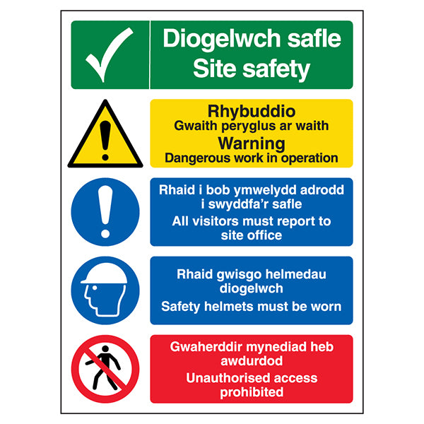 Bilingual Welsh Site Safety Warning Safety Sign For Sites