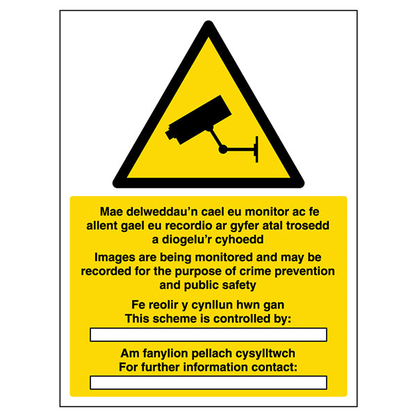 CCTV Surveillance Safety Sign Welsh English For Work