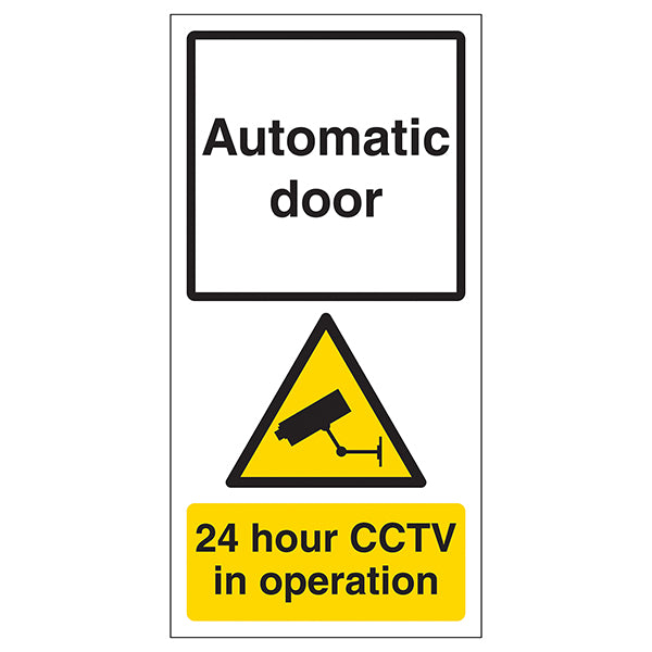 Automatic Door Safety Sign Warns 24hr CCTV For Visitors